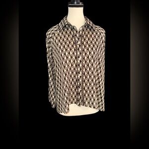 Tuckernuck Black Tan Geometric Blouse Long Sleeve Business
